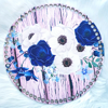 Drevené dno s UV potlačou na hačkovaný košík kruh 30 cm - Old Wood Blue Flower 722