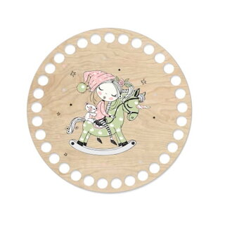 Drevené dno s potlačeným motívom kruh15 cm - Dievčatko na koníku 598 