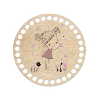 Drevené dno na košík s potlačeným motívom - kruh 15 cm Dievča s motýľmi 588