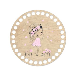 Drevené dno na košík s potlačeným motívom - kruh 15 cm Dievčatko s venčekom 587
