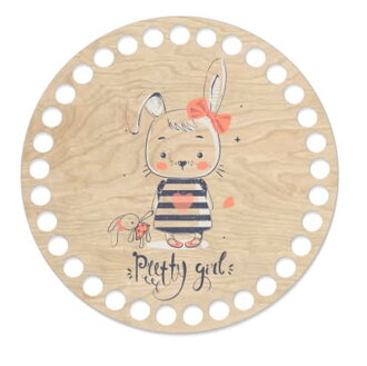 Drevené dno na košík s potlačeným motívom - kruh 15 cm zajačik pretty girl 147