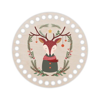 Drevené dno na košík s potlačeným motívom - kruh 15 cm Vianočný sob 117