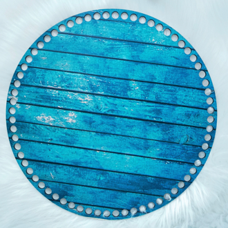 Drevené dno s UV potlačou na hačkovaný košík kruh 30 cm - Old Wood Turquoise 713