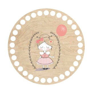 Drevené dno na košík s potlačeným motívom - kruh 15 cm dievčatko s balónom 92