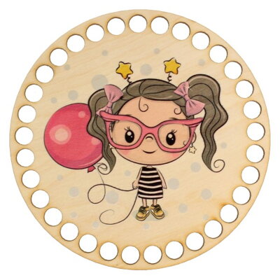Drevené dno na košík s potlačeným motívom - kruh 15 cm Cute Girl 43