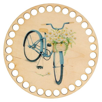 Drevené dno na košík s potlačeným motívom - kruh 15 cm Bicykel s kvetmi 47 