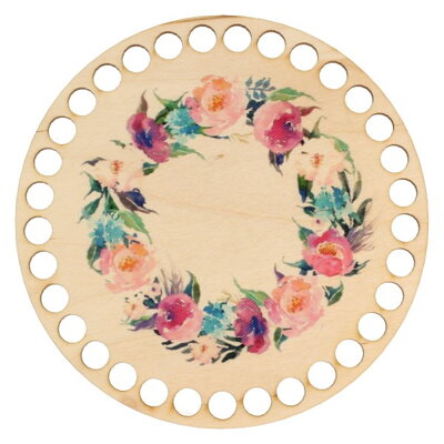 Drevené dno na košík s potlačeným motívom - kruh 15 cm Vienok s kvetmi 52