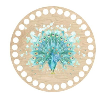 Drevené dno na košík s potlačeným motívom - kruh 15 cm modrý páv 102