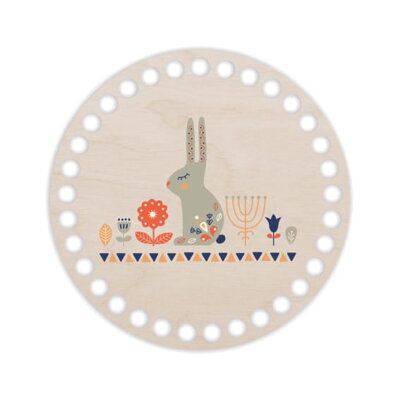 Drevené dno na košík s potlačeným motívom - kruh 15 cm ozdobný zajac 111