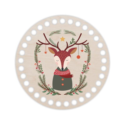 Drevené dno na košík s potlačeným motívom - kruh 15 cm Vianočný sob 117