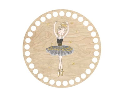 Drevené dno na košík s potlačeným motívom - kruh 15 cm baletka v čiernej sukni 076