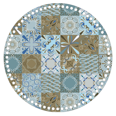 Drevené dno s potlačeným motívom kruh 30 cm - Patchwork modro-hnedý 026
