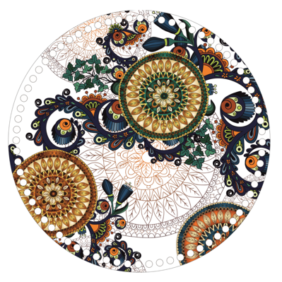 Drevené dno s potlačeným motívom kruh 30 cm - Divoká mandala 033