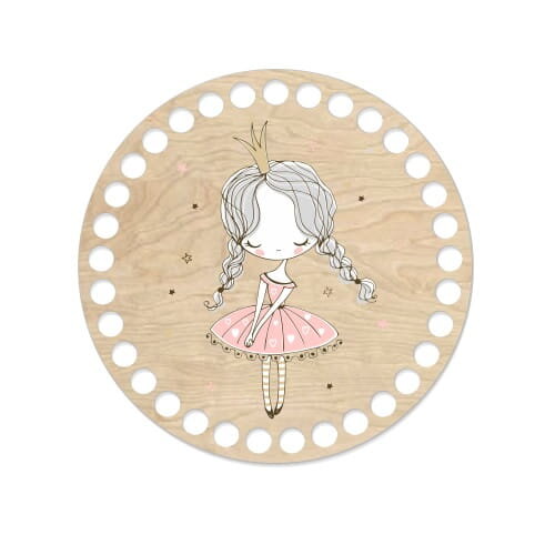 Drevené dno na košík s potlačeným motívom - kruh 15 cm Princezná so striebornými vlasmi 590