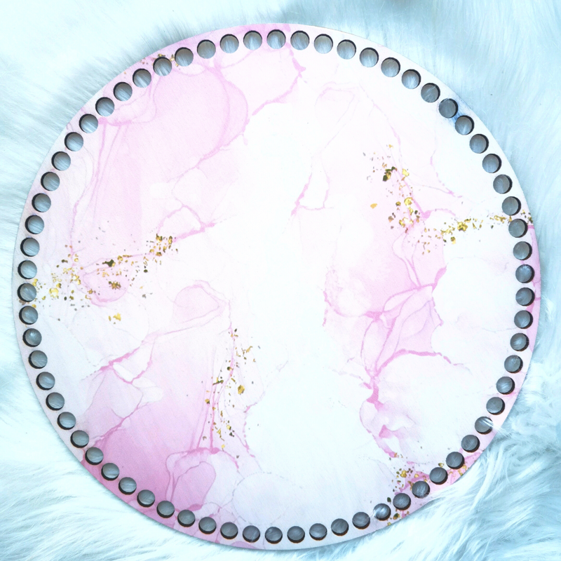 Drevené dno s UV potlačou na hačkovaný košík kruh 30 cm - Pink Marble 714